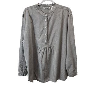 New Direction Black White Striped Henley Long Sleeve Top Womens Size 2X Peasant